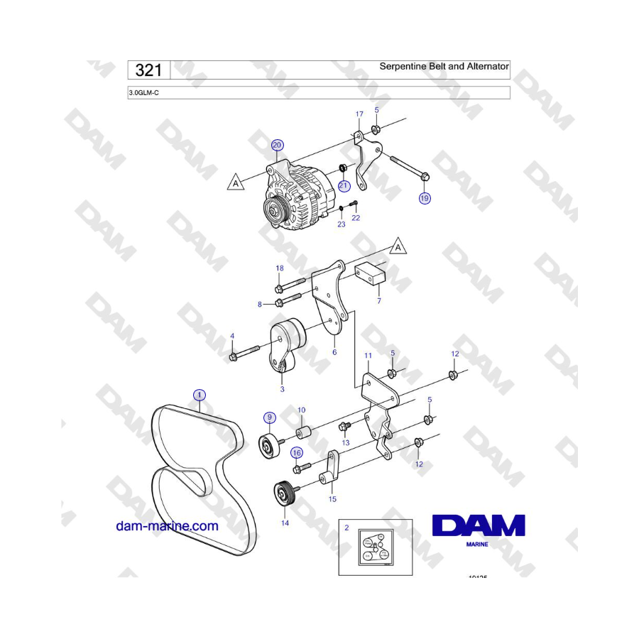 Volvo Penta 3.0GLM-C - Serpentine Belt and Alternator 