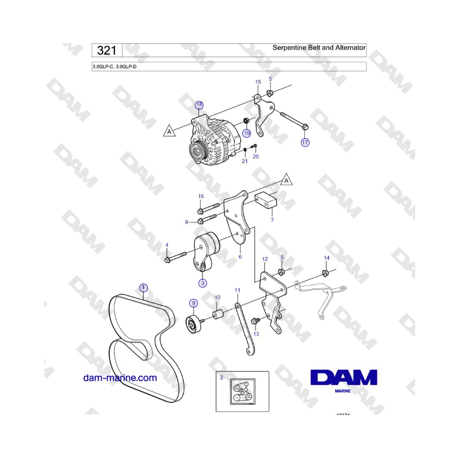 Volvo Penta 3.0GLP-C, 3.0GLP-D - Cinghia serpentina e alternatore