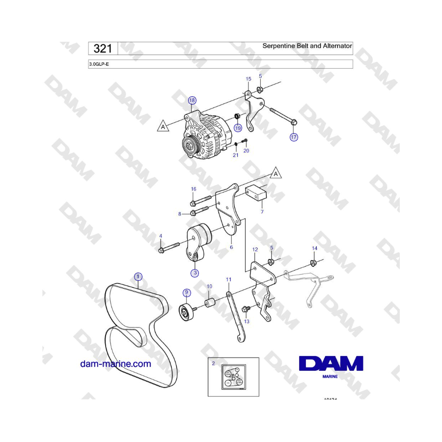 Volvo Penta 3.0GLP-E - Serpentine Belt and Alternator 