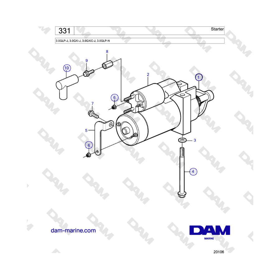 Volvo Penta 3.0GLP-J, 3.0GXi-J, 3.0GXiC-J, 3.0GLP-N - Starter