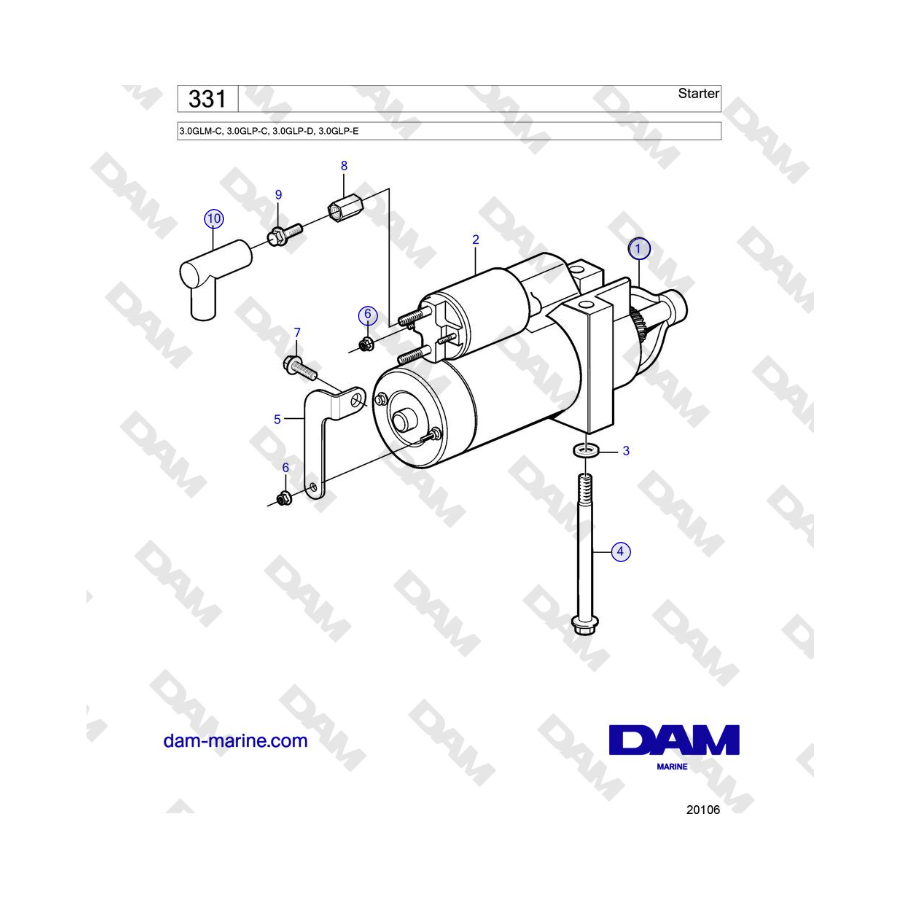 Volvo Penta 3.0GLM-C, 3.0GLP-C, 3.0GLP-D, 3.0GLP-E - Motorino di avviamento 