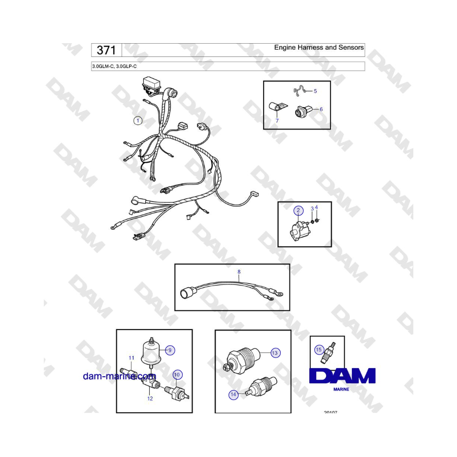 Volvo Penta 3.0GLM-C, 3.0GLP-C - Engine Harness and Sensors