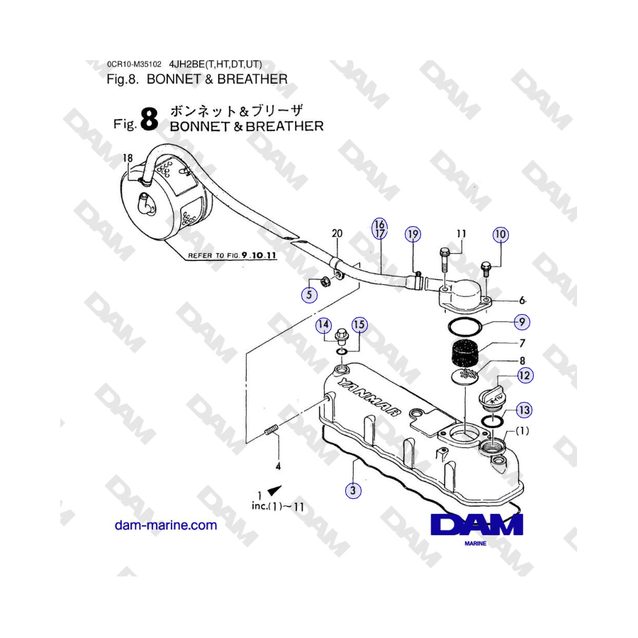 Yanmar 4JH2-DTE, 4JH2-STE, 4JH2-HTE, 4JH2-E - CAPÓ Y RESPIRADERO 
