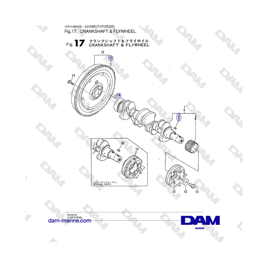 Yanmar 4JH2-DTE, 4JH2-STE, 4JH2-HTE, 4JH2-E - CIGÜEÑAL Y VOLANTE