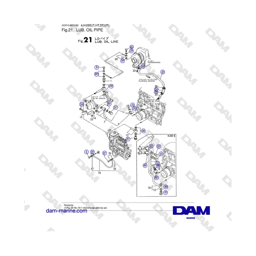 Yanmar 4JH2-DTE, 4JH2-STE, 4JH2-HTE, 4JH2-E - LUB. TUBERÍA DE PETRÓLEO