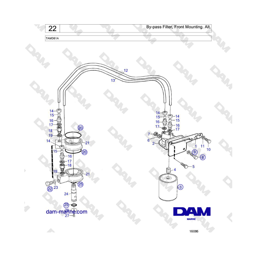 Volvo Penta TAMD61A - By-pass Filter, Front Mounting. Alt.