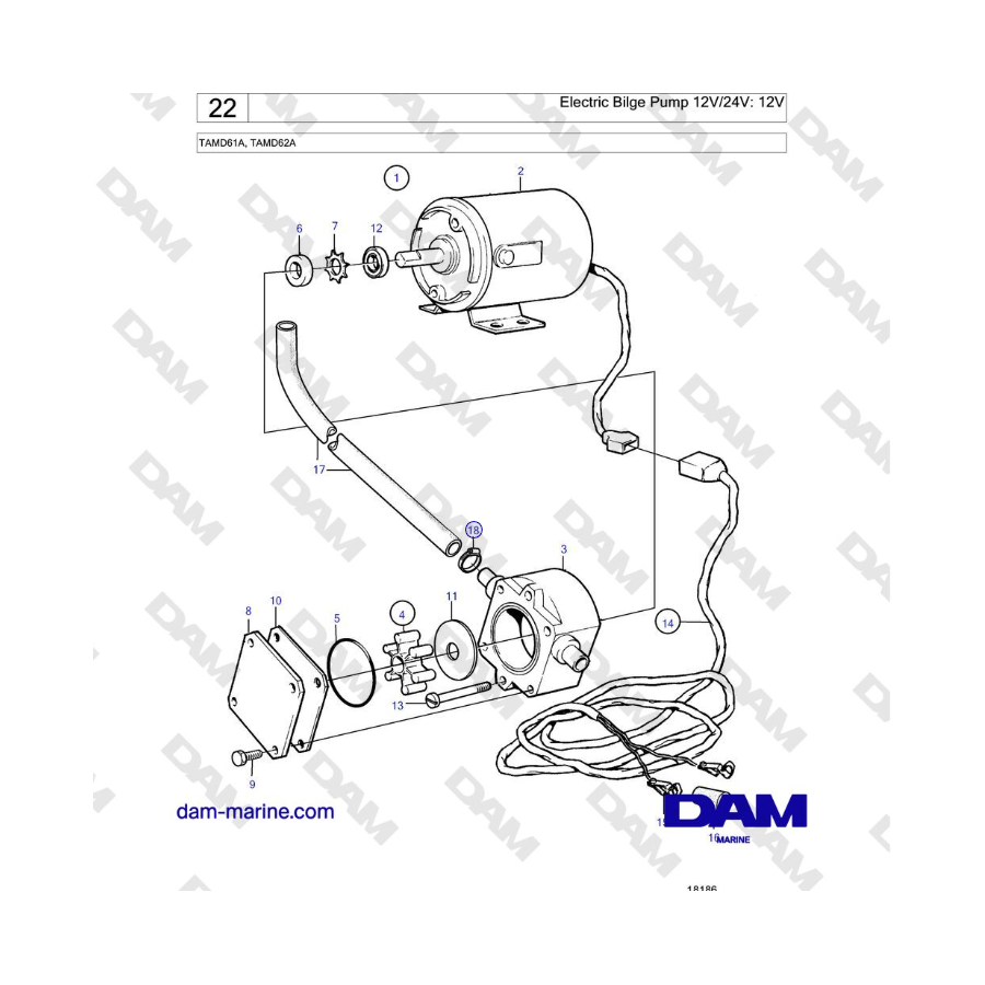 Volvo Penta TAMD61A, TAMD62A - Electric Bilge Pump 12V/24V: 12V 