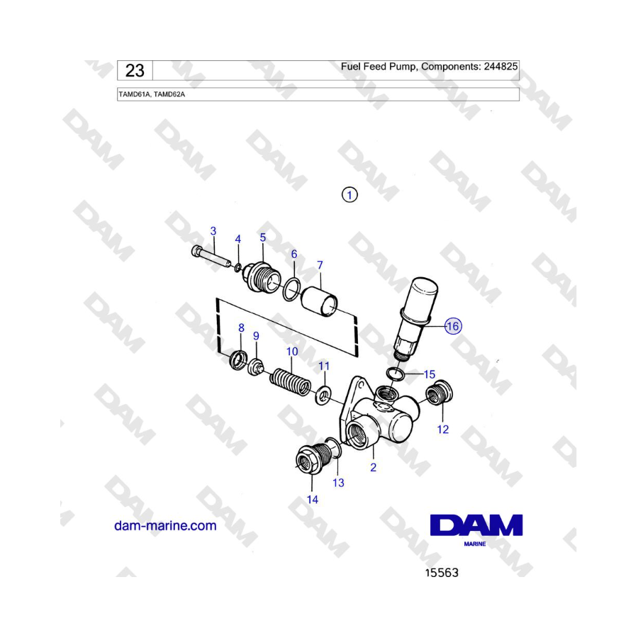 Volvo Penta TAMD61A, TAMD62A - Bomba de alimentación de combustible, Componentes: 244825 