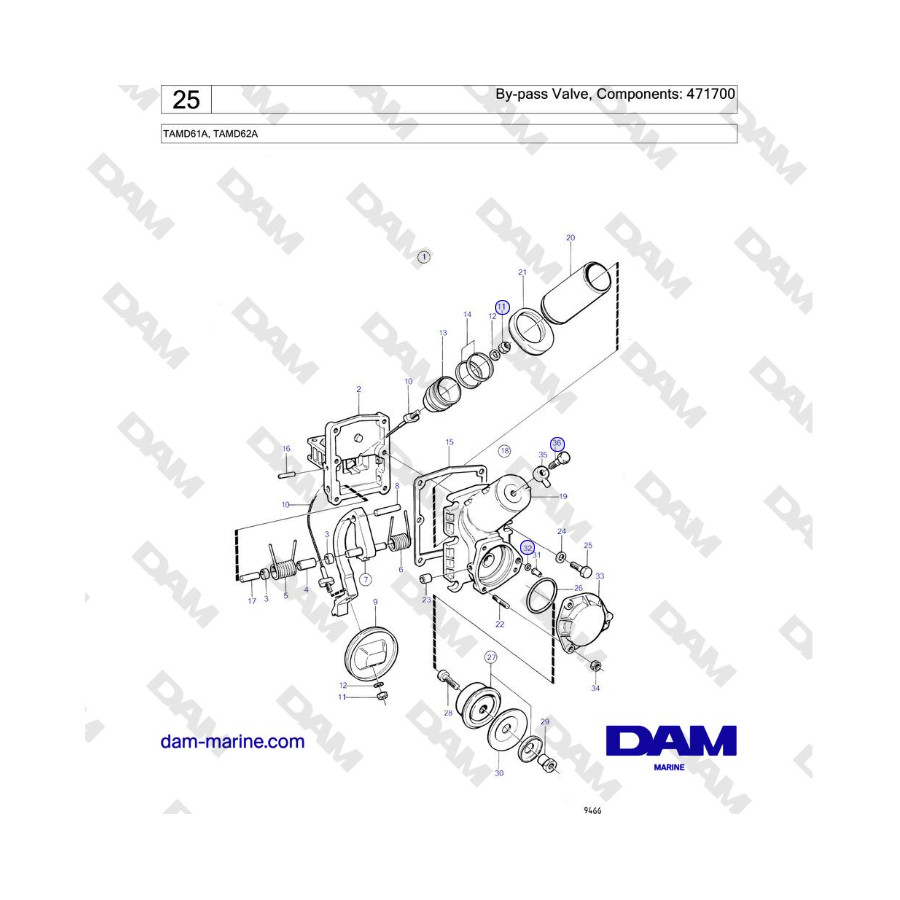 Volvo Penta TAMD61A, TAMD62A - By-pass Valve, Components: 471700 