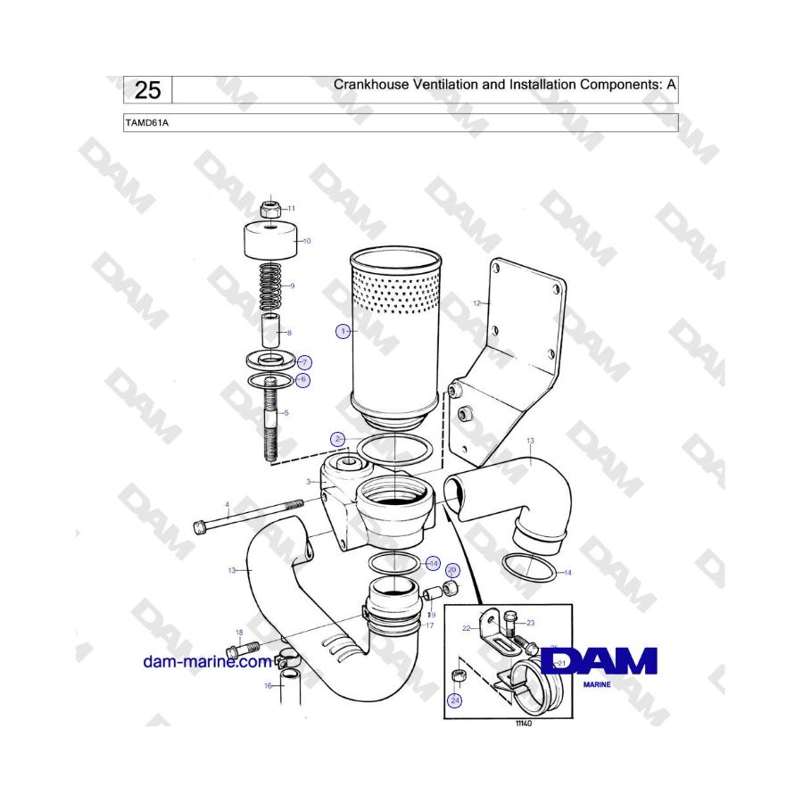 Volvo Penta TAMD61A - Componenti per la ventilazione e l'installazione del carter: A 