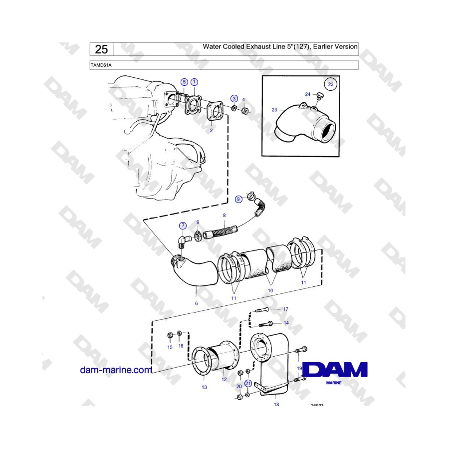 Volvo Penta TAMD61A - Linea di scarico raffreddata ad acqua 5''(127), versione precedente 