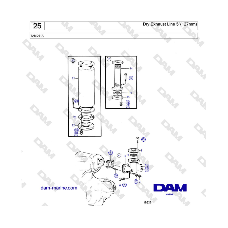 Volvo Penta TAMD61A - Linea di scarico a secco 5''(127 mm) 