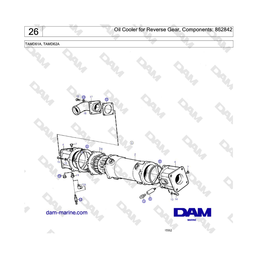 Volvo Penta TAMD61A, TAMD62A - Oil Cooler for Reverse Gear, Components: 862842 