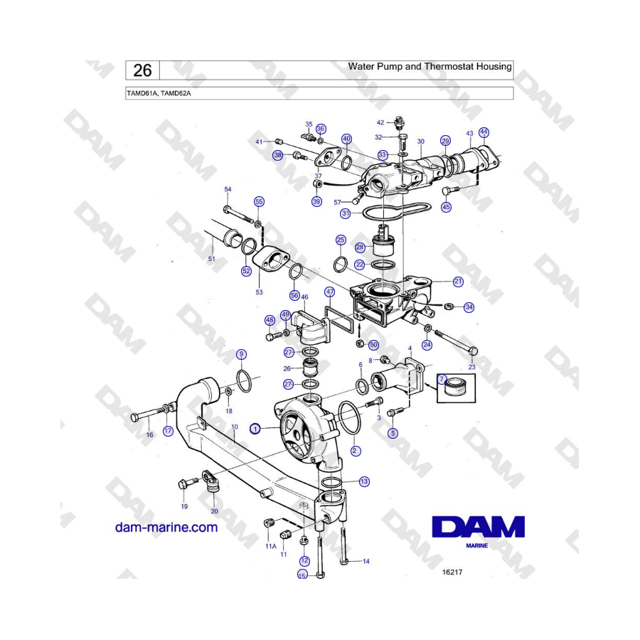 Volvo Penta TAMD61A, TAMD62A - Water Pump and Thermostat Housing