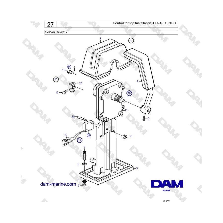 Volvo Penta TAMD61A, TAMD62A - Comando per installazione superiore, PC740: SINGOLO