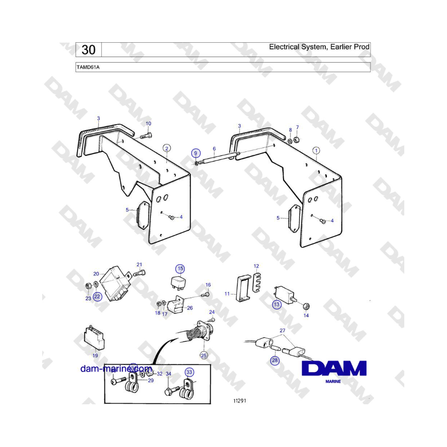 Volvo Penta TAMD61A - Impianto elettrico, produzione precedente