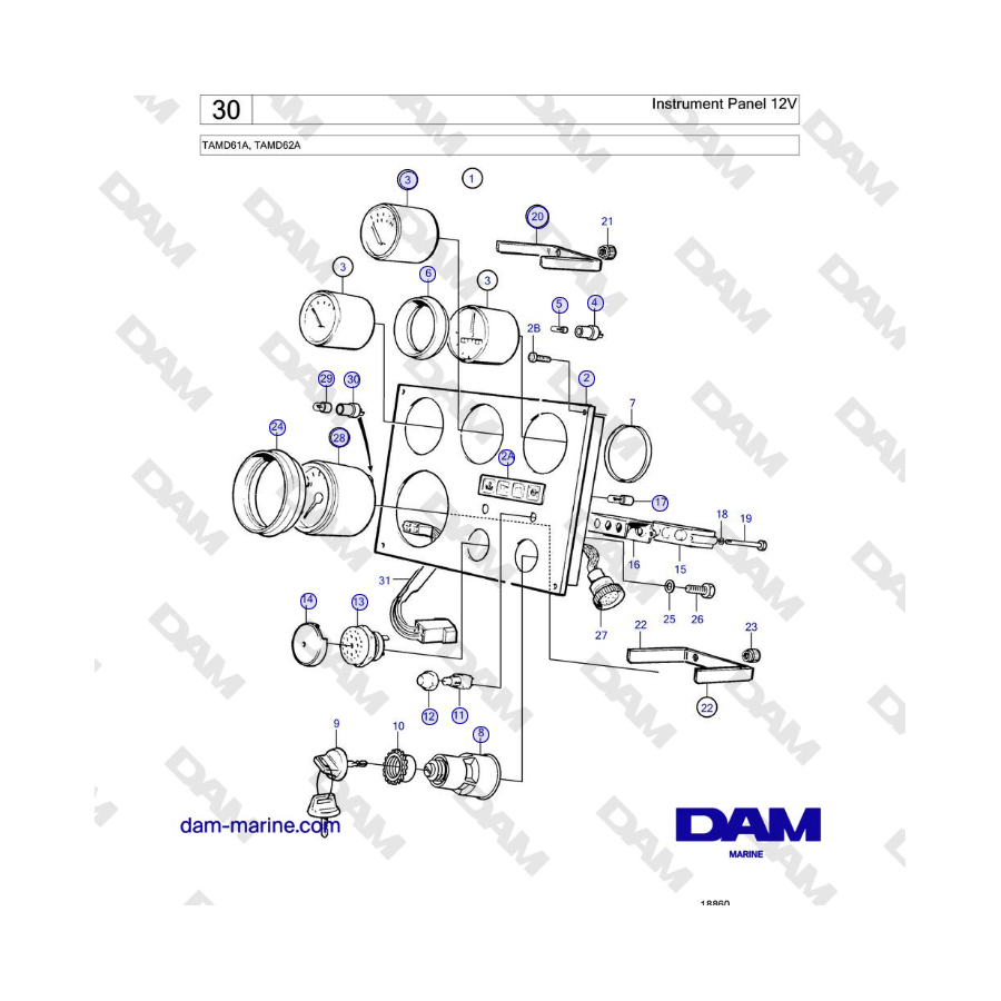 Volvo Penta TAMD61A, TAMD62A - Panel de instrumentos de 12 V