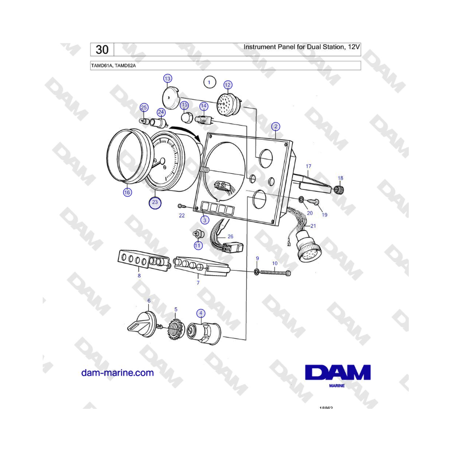 Volvo Penta TAMD61A, TAMD62A - Instrument Panel for Dual Station, 12V