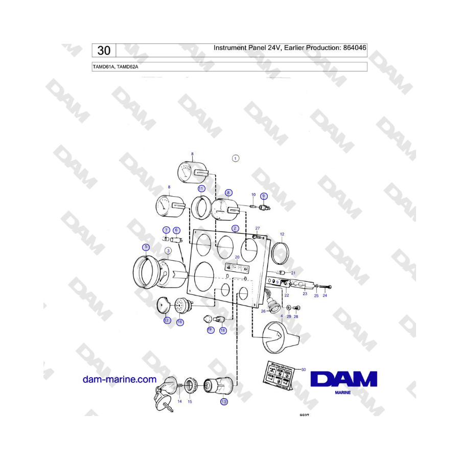 Volvo Penta TAMD61A, TAMD62A - Panel de instrumentos de 24 V, producción anterior: 864046 