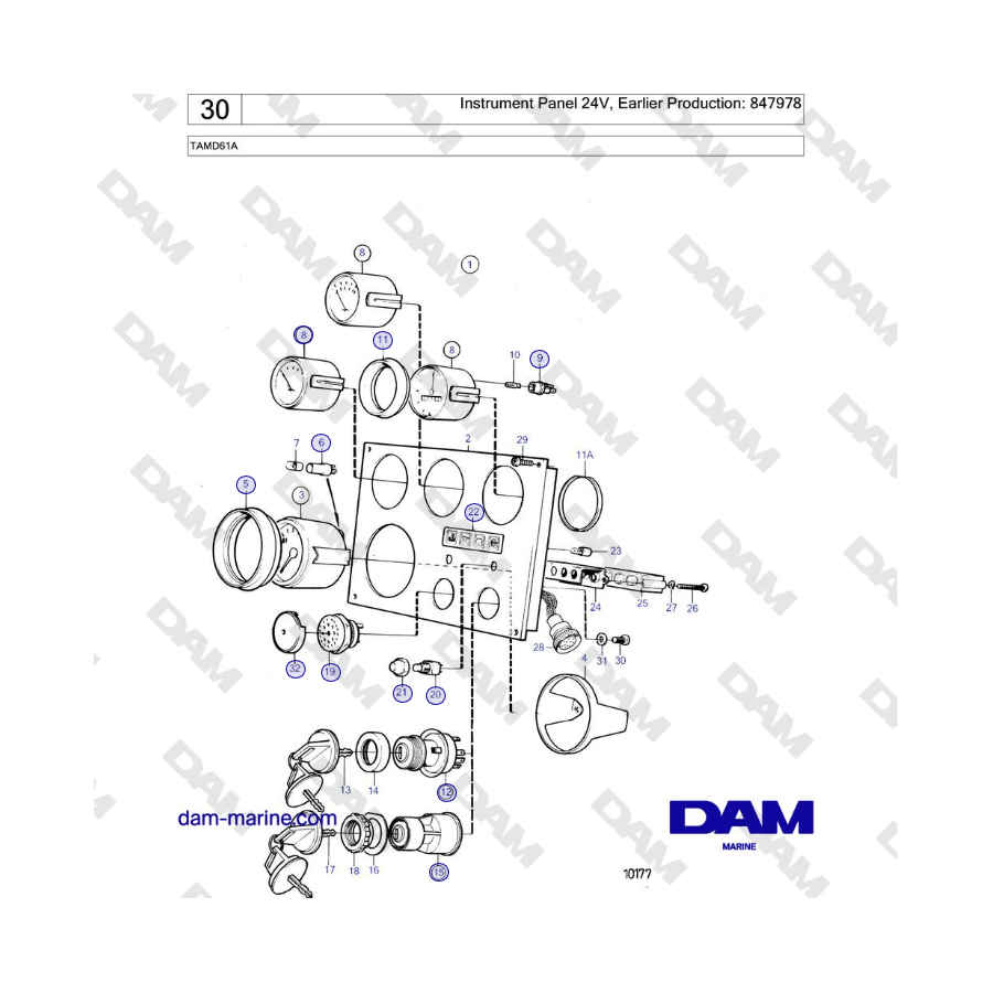Volvo Penta TAMD61A - Instrument Panel 24V, Earlier Production: 847978 