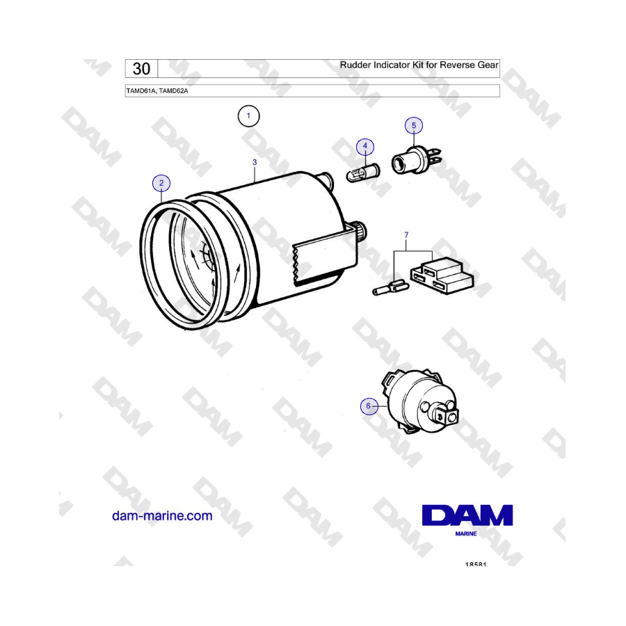 Volvo Penta TAMD61A, TAMD62A - Rudder Indicator Kit for Reverse Gear