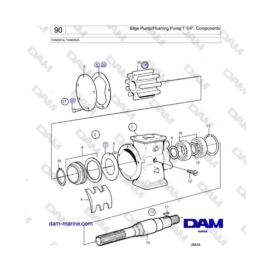Volvo Penta TAMD61A, TAMD62A - Bilge Pump/Flushing Pump 1 1/4'', Components 
