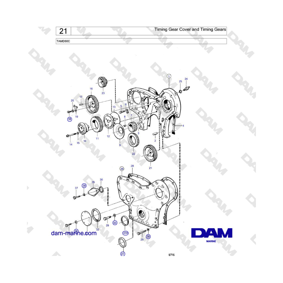 Volvo Penta TAMD60C - Tapa de distribución y engranajes de distribución