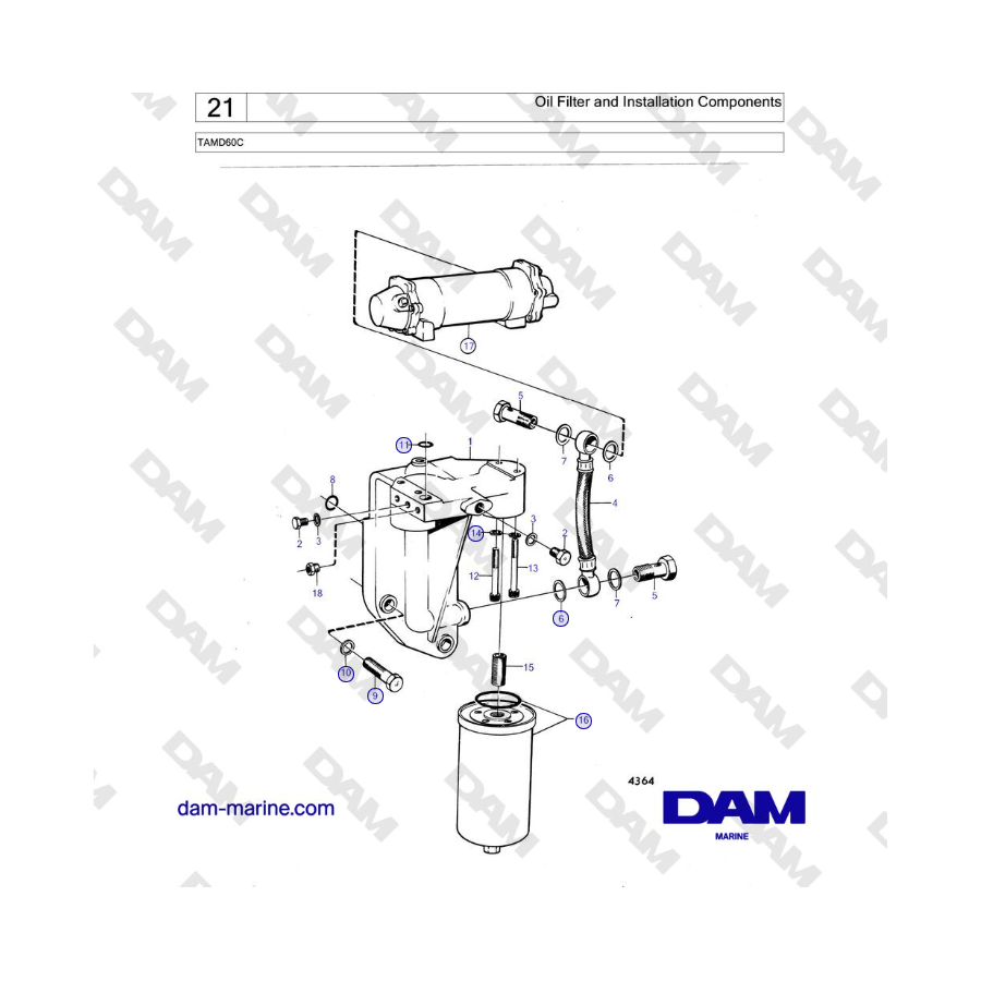 Volvo Penta TAMD60C - Filtro de aceite y componentes de instalación 