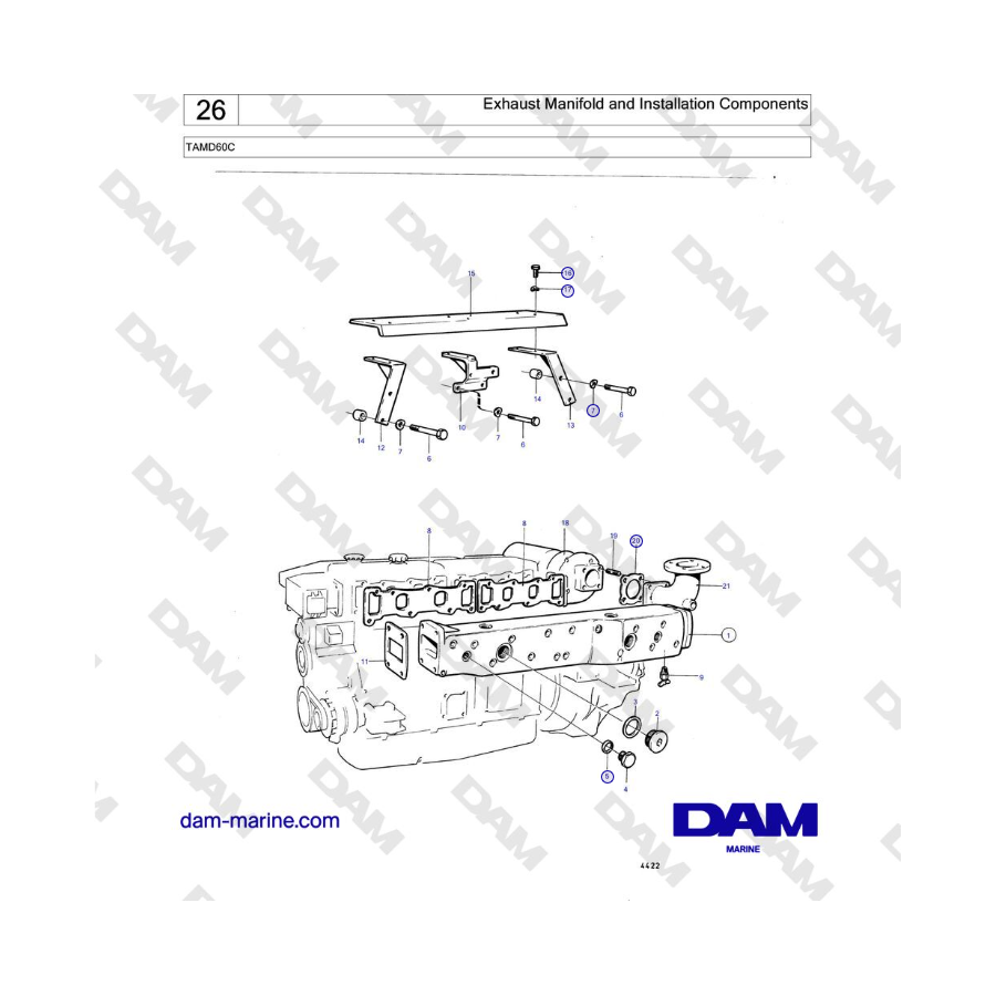 Volvo Penta TAMD60C - Colector de escape y componentes de instalación