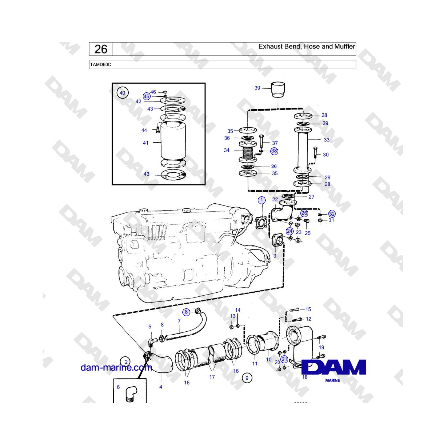 Volvo Penta TAMD60C - Codo de escape, manguera y silenciador