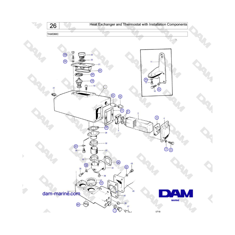 Volvo Penta TAMD60C - Heat Exchanger and Thermostat with Installation Components 