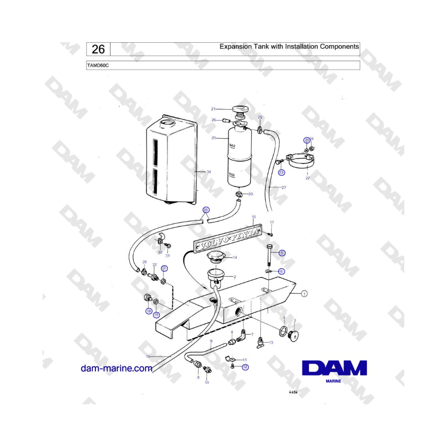 Volvo Penta TAMD60C - Serbatoio di espansione con componenti di installazione