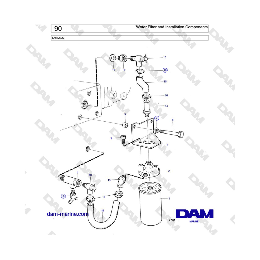 Volvo Penta TAMD60C - Water Filter and Installation Components