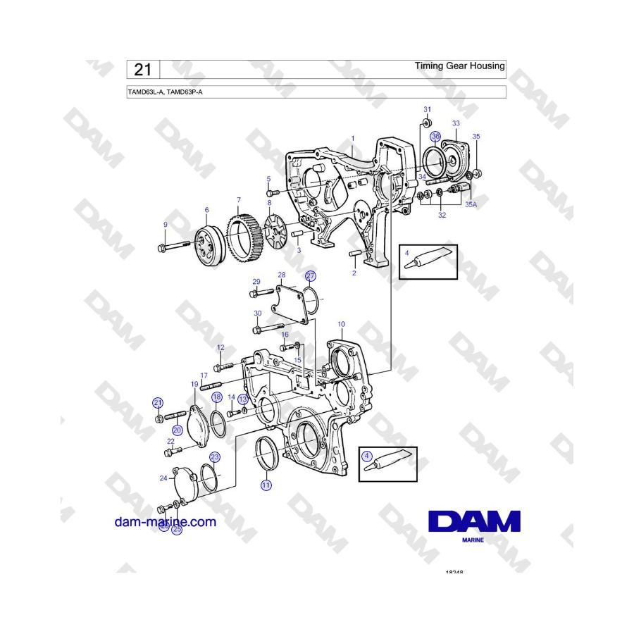 Volvo Penta TAMD63L-A, TAMD63P-A - Caja de engranajes de distribución