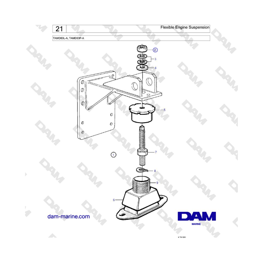 Volvo Penta TAMD63L-A, TAMD63P-A - Suspensión flexible del motor 