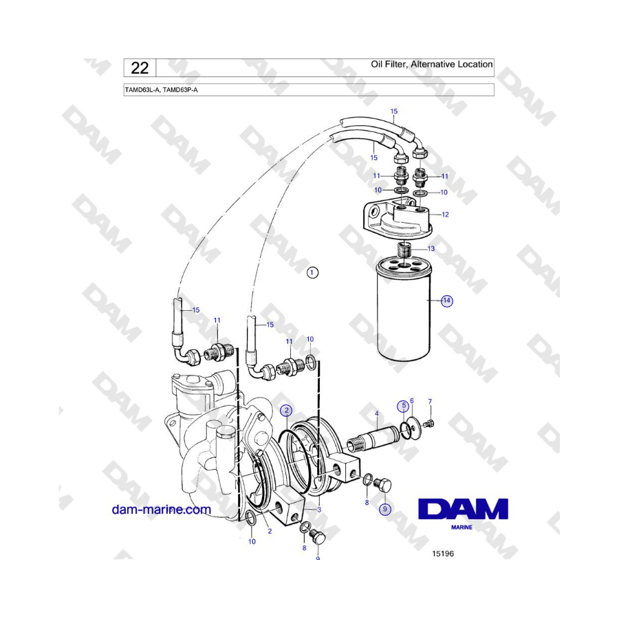 Volvo Penta TAMD63L-A, TAMD63P-A - Filtro de aceite, ubicación alternativa 
