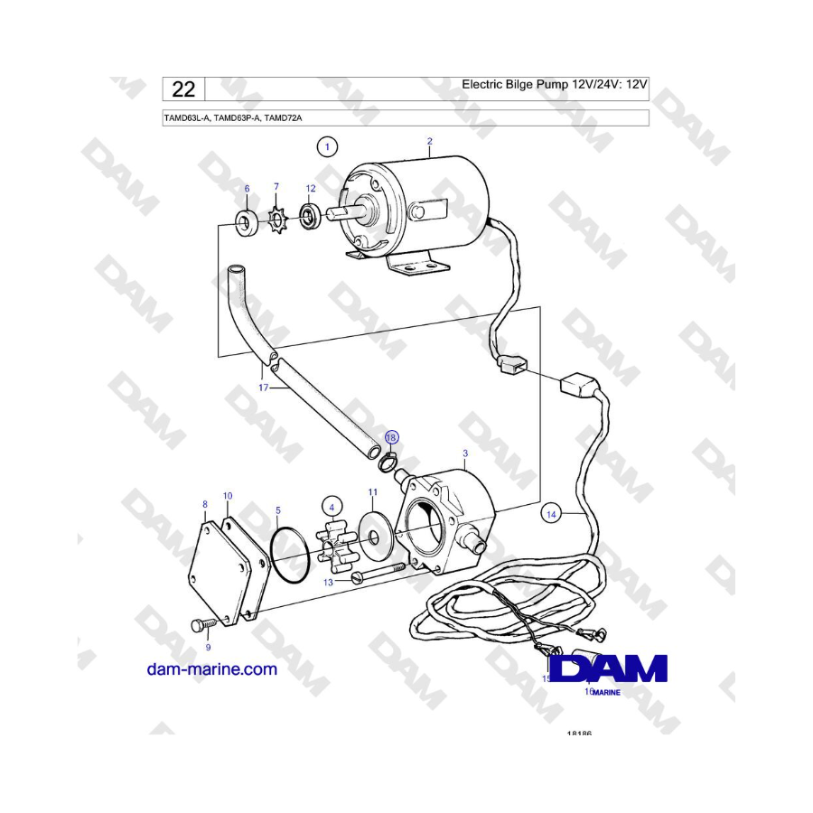 Volvo Penta TAMD63L-A, TAMD63P-A - Bomba de achique eléctrica 12 V/24 V: 12 V
