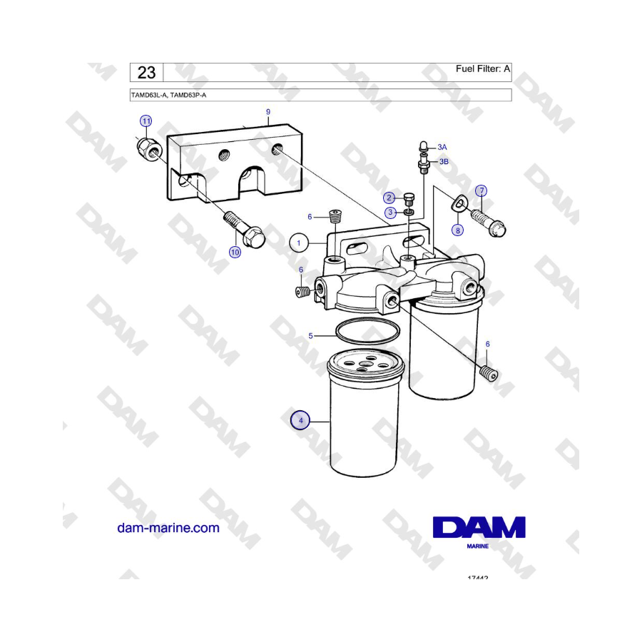 Volvo Penta TAMD63L-A, TAMD63P-A - Filtro de combustible: A