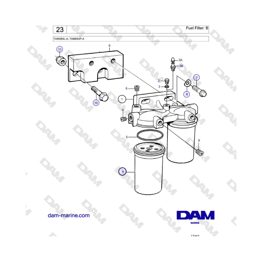 Volvo Penta TAMD63L-A, TAMD63P-A - Filtro de combustible: B