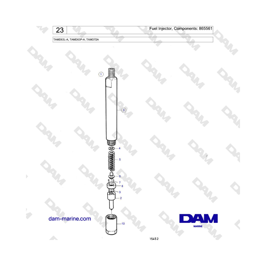 Volvo Penta TAMD63L-A, TAMD63P-A, TAMD72A - Iniettore di carburante, componenti: 865561