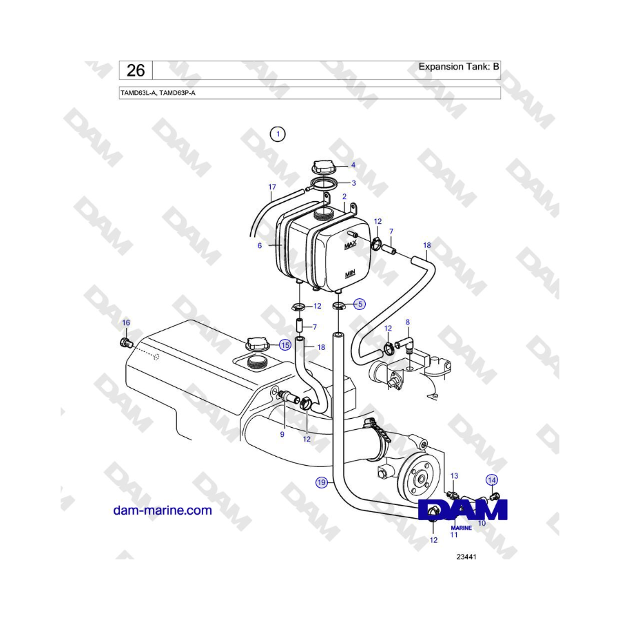 Volvo Penta TAMD63L-A, TAMD63P-A - Serbatoio di espansione: B 