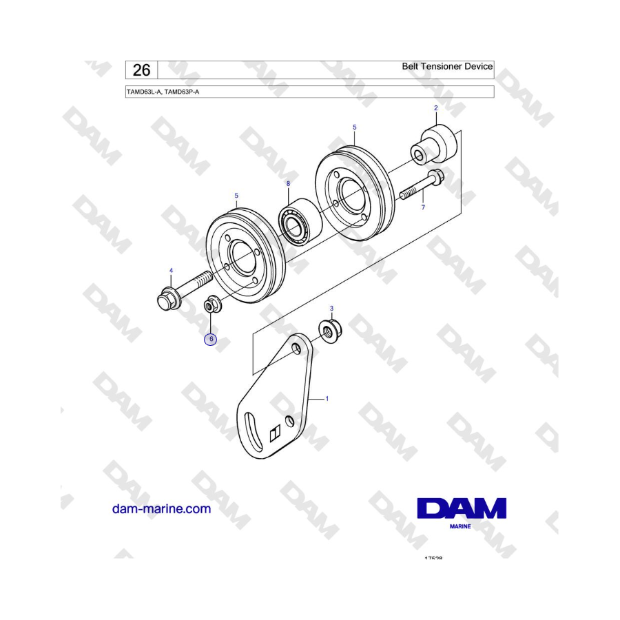 Volvo Penta TAMD63L-A, TAMD63P-A - Dispositivo tensor de correa 
