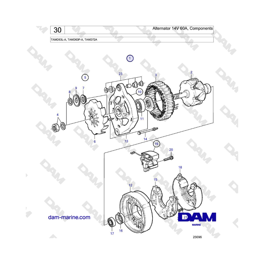 Volvo Penta TAMD63L-A, TAMD63P-A, TAMD72A - Alternatore 14V 60A, Componenti