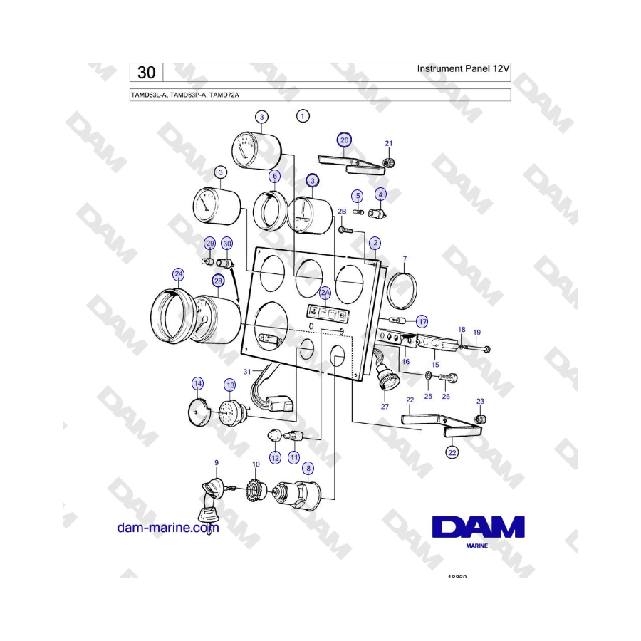 Volvo Penta TAMD63L-A, TAMD63P-A, TAMD72A - Pannello strumenti 12V