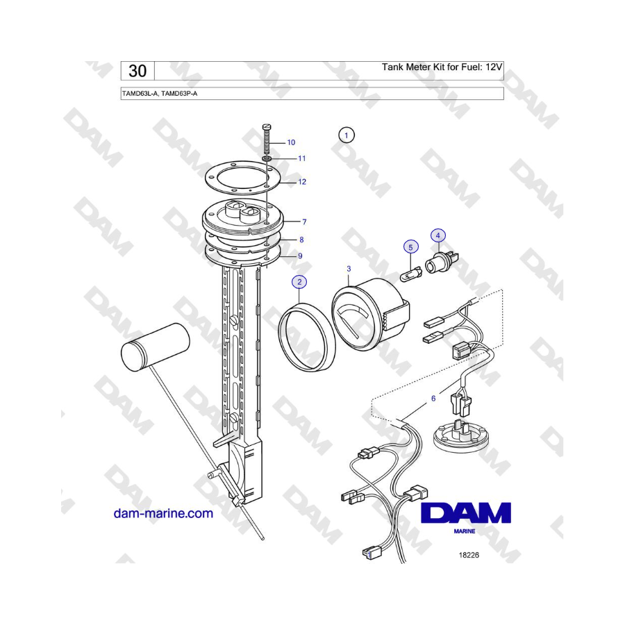 Volvo Penta TAMD63L-A, TAMD63P-A - Kit de medidor de tanque de combustible: 12 V 