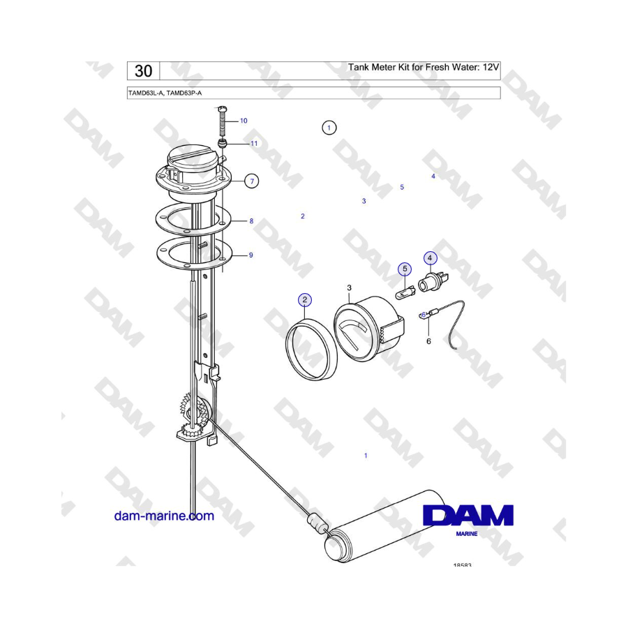 Volvo Penta TAMD63L-A, TAMD63P-A - Tank Meter Kit for Fresh Water: 12V
