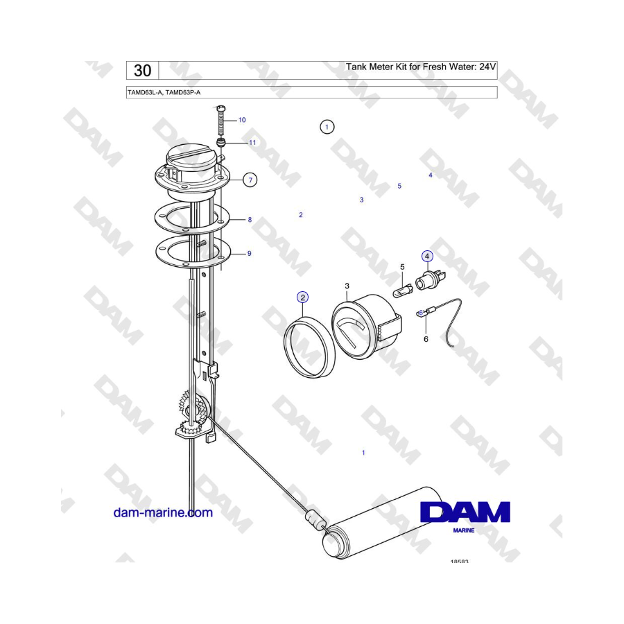 Volvo Penta TAMD63L-A, TAMD63P-A - Kit de medidor de tanque para agua dulce: 24 V