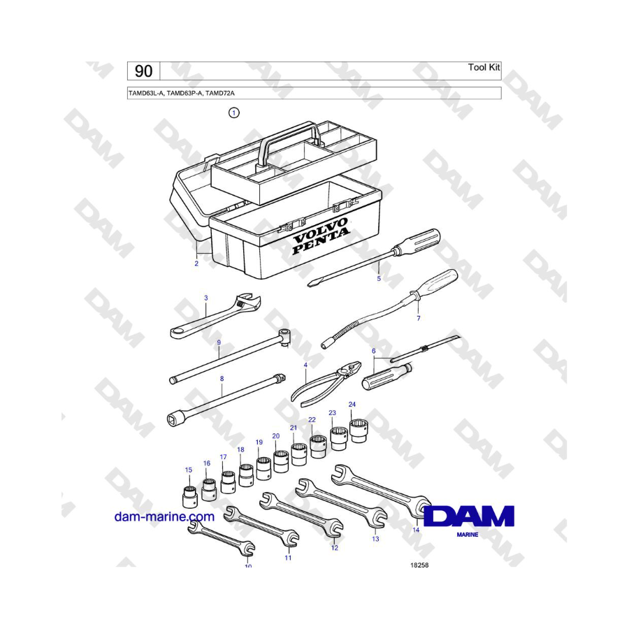 Volvo Penta TAMD63L-A, TAMD63P-A, TAMD72A - Kit di attrezzi