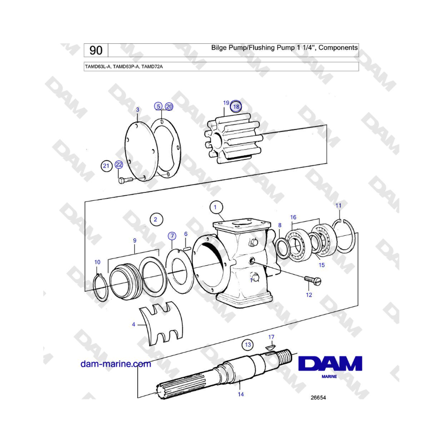Volvo Penta TAMD63L-A, TAMD63P-A, TAMD72A - Pompa di sentina/pompa di lavaggio 1 1/4'', Componenti
