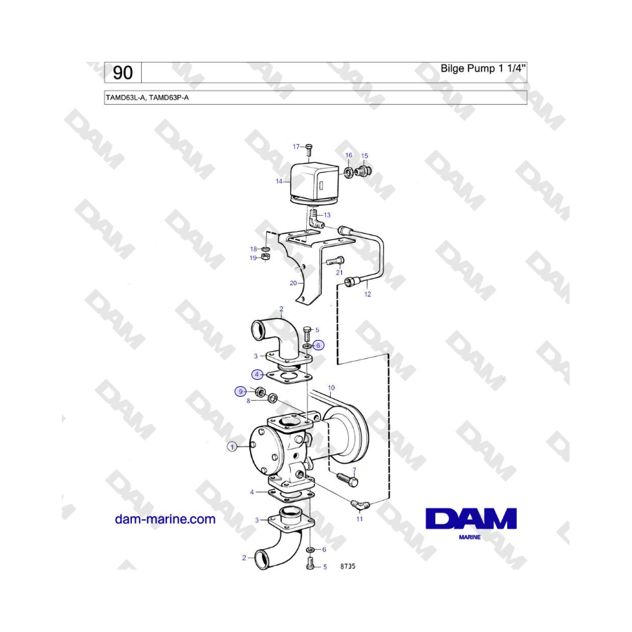 Volvo Penta TAMD63L-A, TAMD63P-A - Pompa di sentina 1 1/4''